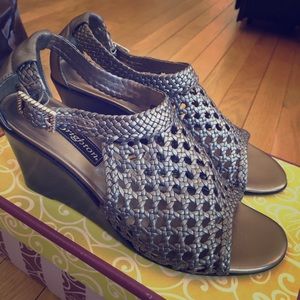 Brighton Pewter Realm Woven Calf Wedges